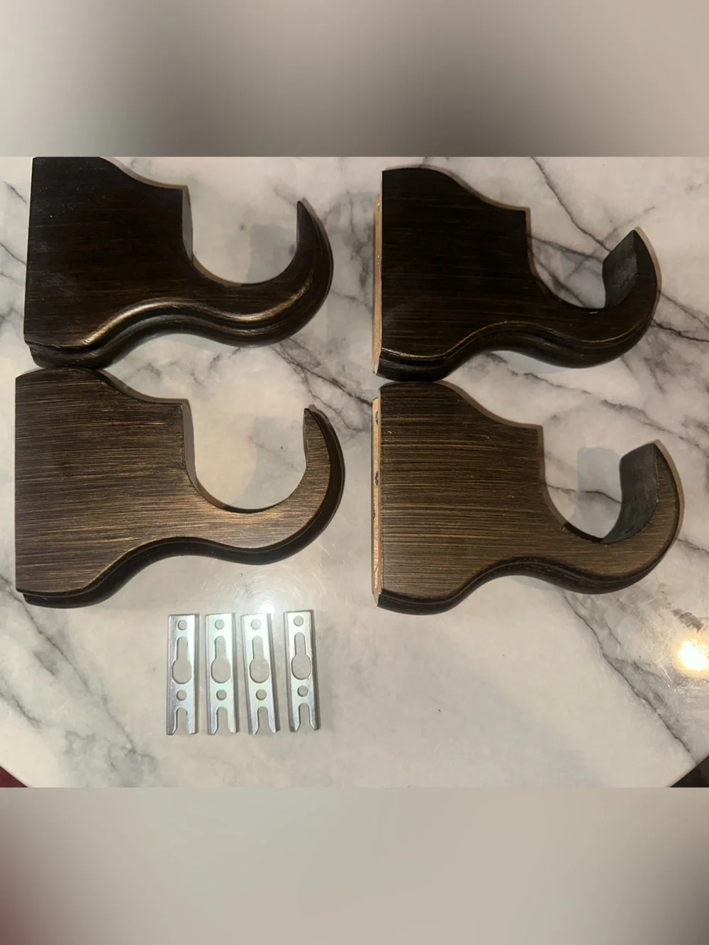 Set of 4 Dark Brown Wooden Wall Hooks for Drapery Rods